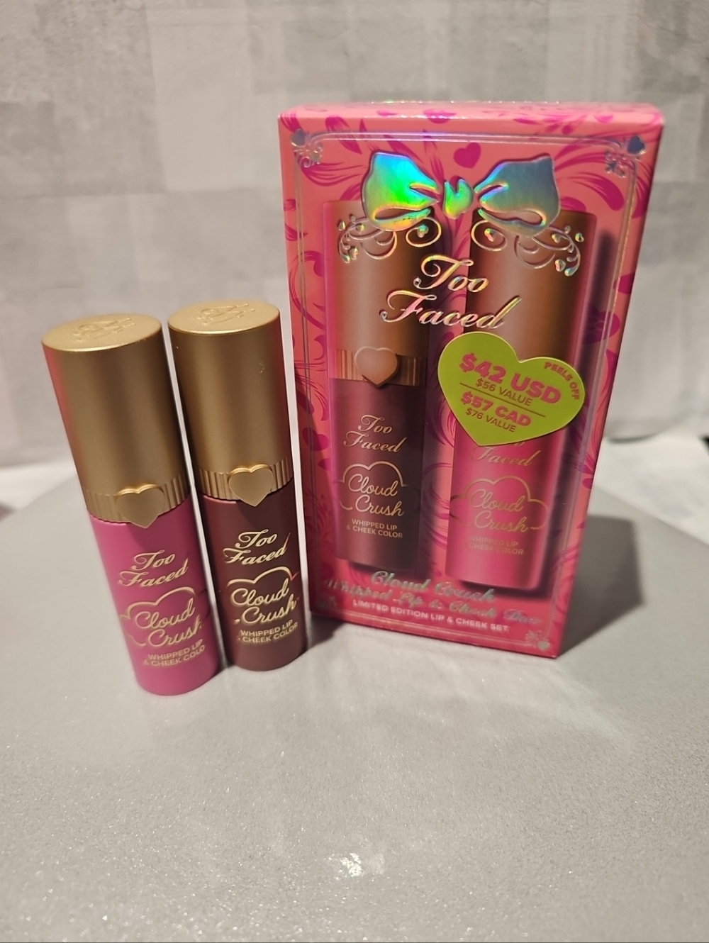 Too Faced Cloud Crush Whipped Lip & Cheek Color Duo -Bed of Roses & Candy Clouds